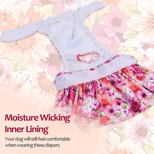 3 Pack QBD03M CuteBone Female Dog Diapers with Skirts Reusable Puppy Dresses Pants for Heat Cycle Period