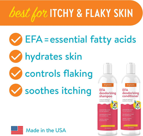 Essential Fatty Acid (EFA) Shampoo and Conditioner for Pets - 12oz Deodorizing Cherry Blossom Scent, Tearless, Soapless