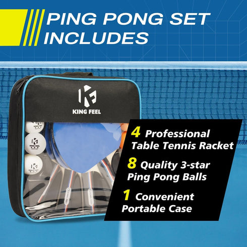 Ping Pong Paddles Set of 4, Premium Table Tennis Rackets, 3-Star Balls (8) with Paddle Case
