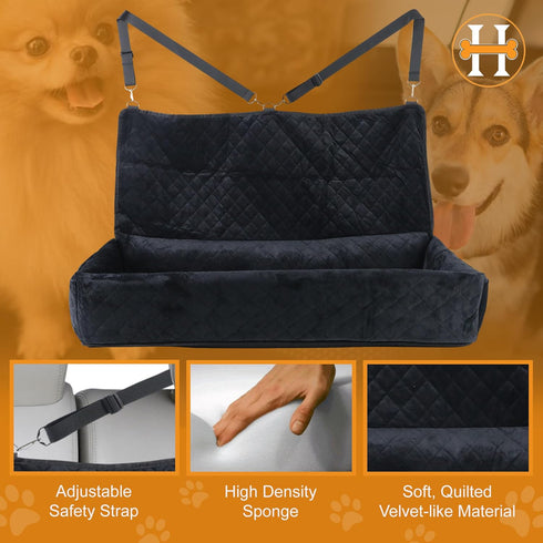 100LBS Dog Car Seat for Large Dogs Under - Pet Booster Back Seat Bed with Safety Tethers & Storage Pocket, Removable