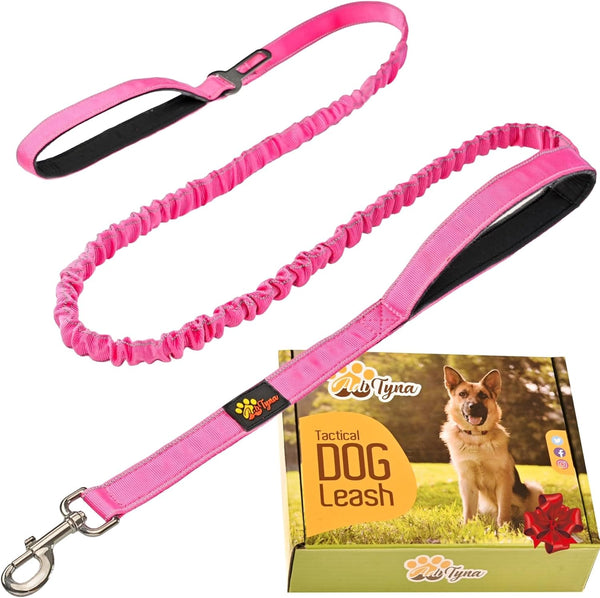 Heavy Duty Bungee Dog Leash - 6 ft - 7.5 ft for Large Medium Dogs, Reflective, Pink