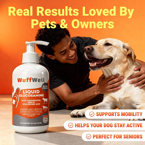 16oz WuffWell Liquid Glucosamine for Dogs Hip & Joint Support with Chondroitin, MSM & Hyaluronic Acid, Dog Joint