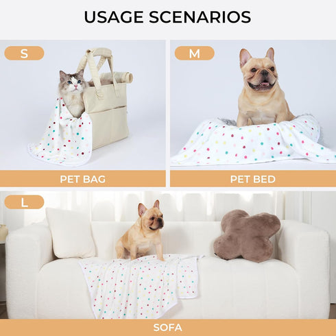 1 Pack 3 Blankets - Super Soft Cute Dot Pattern Pet Blanket - Flannel Throw for Dog Puppy Cat - Beige/Brown/Pink Medium
