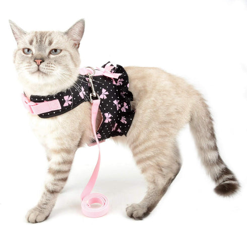 Zunea No Pull Small Dog Girl Harness Dress, Escape Proof Cat Kitten Vest Leash Set for Walking (Black S)