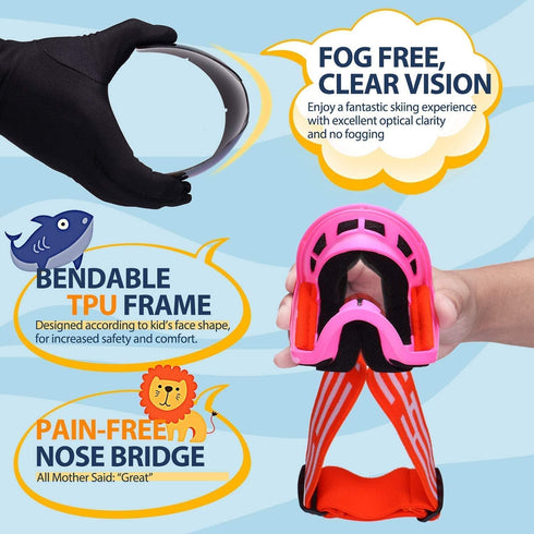 Kids Ski Goggles, Snow Ski Goggles for Youth and Teens Boys and Girls Ages 5-14