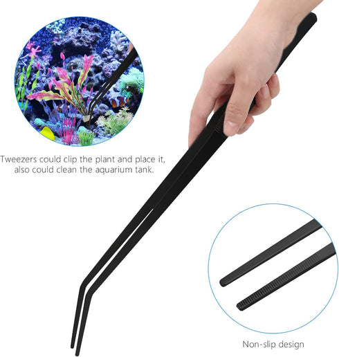 15in Aquarium Aquascape Tools Kit, 4 in 1 Stainless Steel Aquatic Plant Tool Set (Black)