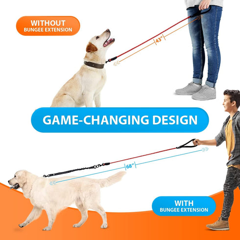 Heavy Duty Rope Bungee Leash for Large and Medium Dogs, No Slip Reflective Leash for Outside, 5.5 Ft Red