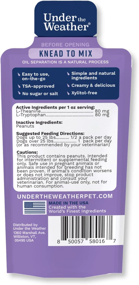 100% 1 Oz Pack 6 Under the Weather Pet PB & CHILL Dog Peanut Butter Dog Treats | Vet-Formulated Natural and Tasty