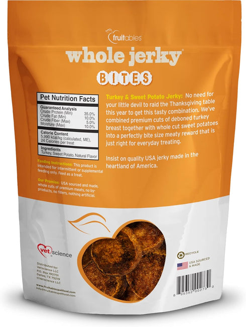 Fruitables Small Dog Treats, Whole Jerky Bites, Healthy Turkey & Sweet Potato Flavor, 5 Ounces