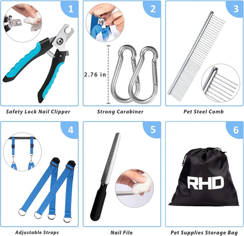 RHD Dog Grooming Hammock Harness for Small Dogs and Cats, Pet Grooming Supplies Kit with Nail Clippers and Comb