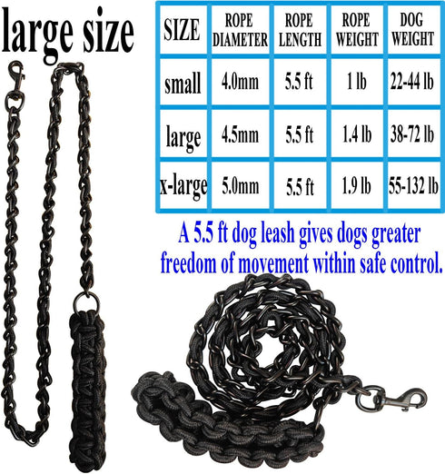 Dog Leash Metal Leashes with Pet Collar, Heavy Duty Anti Bite Chain Rope Hook for Medium and Large Dogs