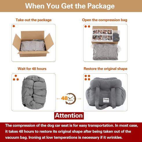 Portable Dog Car Seat for Small Dogs, Easy Installation Fashionable Pet Carrier Bag with Large Pockets, Machine Washable