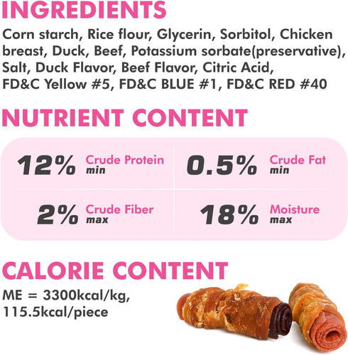 21.16 oz Dog Treats, Triple Flavor Chicken Duck Beef Meat Rolls, Rawhide Free Dog Snacks, Soft Treats for Small Dogs