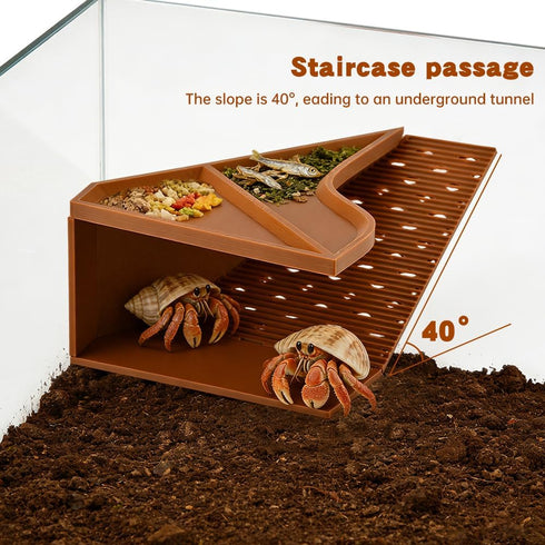 Olnverath 2-in-1 Hermit Crab Cave Habitat with Climbing Tunnel, Cave Shelter & Feeding Dish, Textured Climbing Ramp