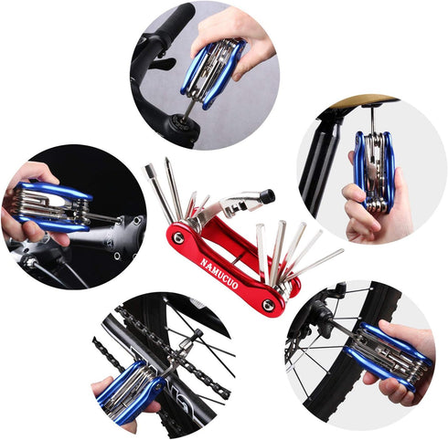 YBEKI NAMUCUO Bike Repair Tool Kits - Bicycle Tool Set with Saddle Bag and Bicycle multi-tool Chain Tool (red Tool kits 10 in 1 + Bag) by YBEKI