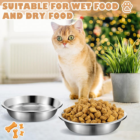 Cat Bowls, 12Pcs Stainless Steel Food Bowls, Replacement Whisker Fatigue Relief Dishes for Small Dogs and Cats