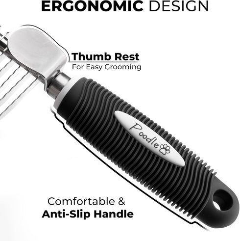 Poodle Pet Dematting Fur Rake Comb Brush Tool - Dog and Cat Comb with Long 2.5 Inches Steel Safety Blades (Black)