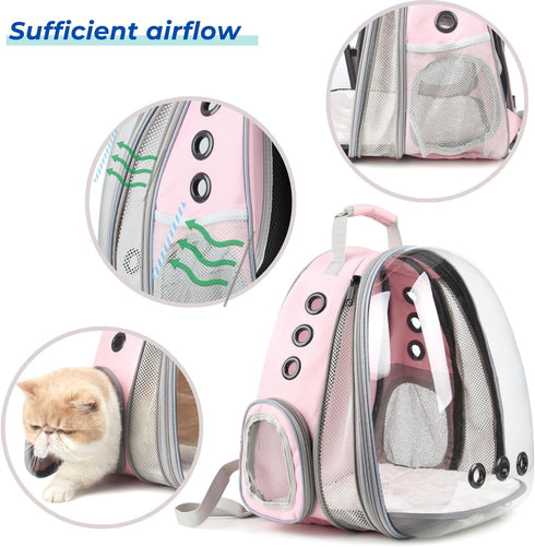 LOLLIMEOW Pet Carrier Backpack, Airline-Approved Bubble Carrier for Cats and Puppies, Pink, Travel Design