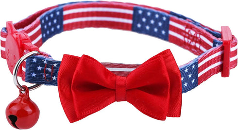 BoomBone American Flag Cat Collar Bowtie with Breakaway and Bell