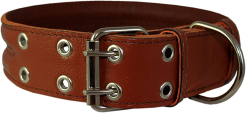 Dogs My Love Heavy Duty Brown Leather Collar 1.75" Wide, Fits 17.5"-21" Neck
