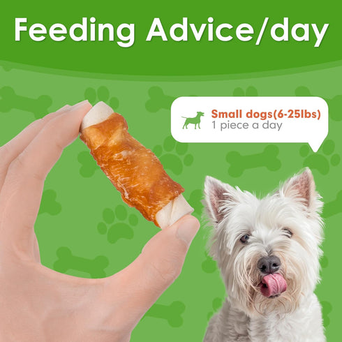 MON2SUN 2.5 Inch 21.2 oz (32 Count Pack 1) Dog Treats, Chicken Wrapped Rawhide Rolls, Teeth Cleaning Chews with High