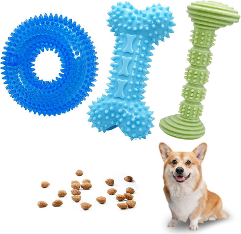 ENZZROA 3-Pack Puppy Chew Toys for Teething Relief Soft & Durable Rubber Toys