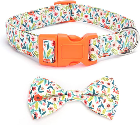 Soft & Comfy Dog Collar with Bow: Detachable Adjustable Bow Tie Collar for Small Medium Large Dogs (S, Orange)