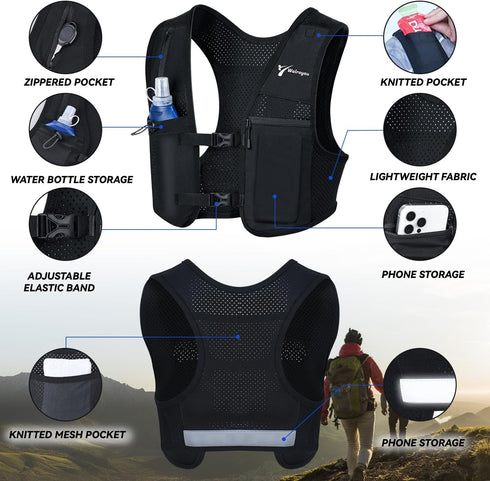 Running Vest for Women & Men, Adjustable Reflective Vest with 500ml Soft Flask, Designed for Marathon Trail Race Jogging