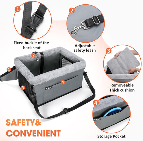 20 lbs JOEJOY Deluxe Dog Booster Seat with Sturdy Metal Frame and Safety Leash for Small Pets up to - Portable Puppy