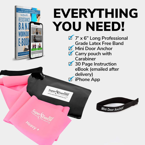 Resistance Bands for Working Out | 7Ft long Resistance Bands | Exercise Bands with Carry Pouch and Door Anchor I Latex Free Workout Bands Including an Exclusive iPhone App and E-Book by Super Exercise Band