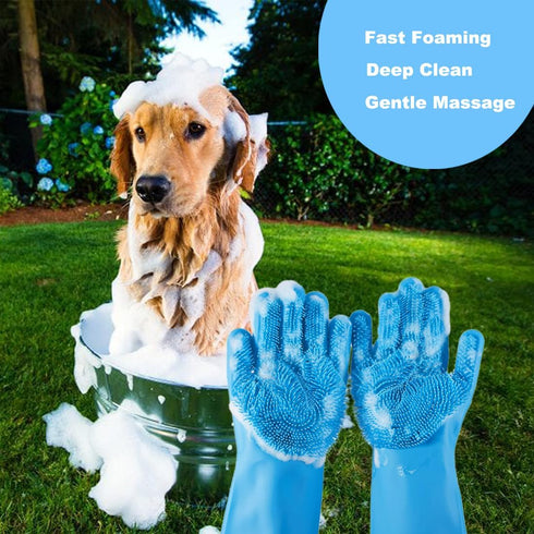Pet Washing Gloves - Gentle Silicone Dog Bath Shampoo Shower Brush Grooming Mitts, Waterproof, Massaging Rubber Scrubber