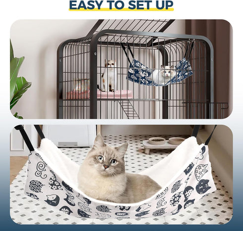 Cat Hammock for Cage, Reversible 2-Pack Adjustable Soft Sleeping Bed for Cats, Ferrets, Puppies, Small Animals (M, CAT)