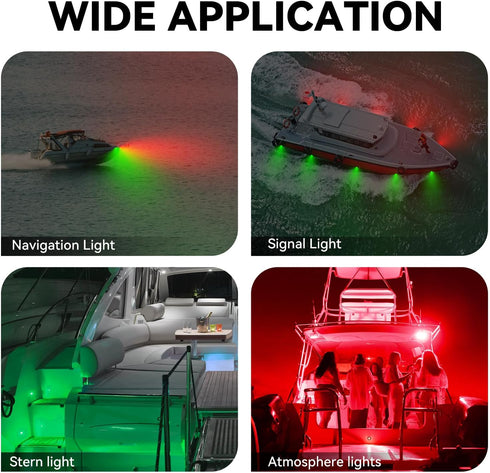 IP68 Boat Navigation Lights, Marine Boat Nav Lights, Red and Green Bow Lighting, Night Fishing Lights, Deck Lights
