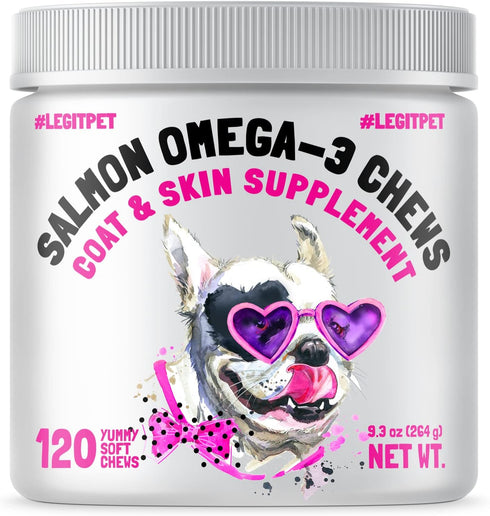 Omega 3 Alaskan Salmon Oil Treats for Dogs - 120 Fish Oil Chews for Skin, Coat, Allergy, and Joint Health