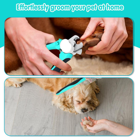 2 in 1 Dog Nail Trimmers with LED Light - Dog Comb, Nail Clippers with Quick Sensor & Safety Guard for Grooming