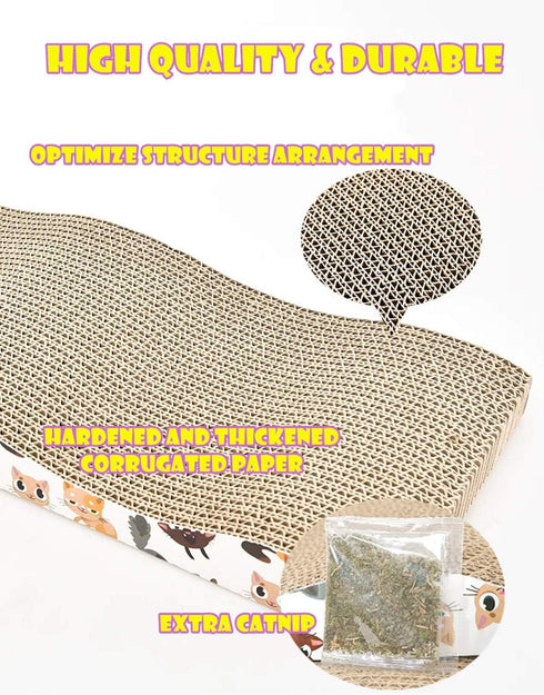 Cat Scratcher Cardboard Wave Scratch Pad with Catnip, Reversible Two Pcs Set for Cats