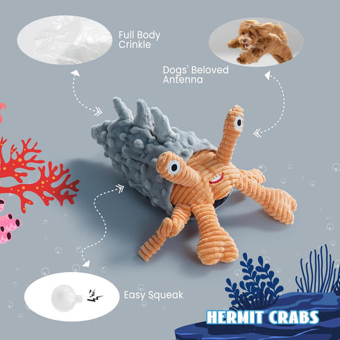 4 Packs Nocciola Crinkle Squeaky Dog Toys for Aggressive Chewers, Tough Durable Stuffed Plush Rope Tug Puppy Chew Toy
