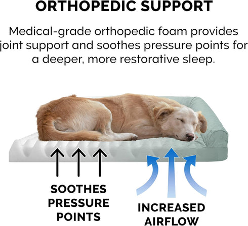 Furhaven Orthopedic Dog Bed for Large/Medium Dogs - Pinsonic Quilted Paw L Shaped Chaise, Removable Bolsters, Washable