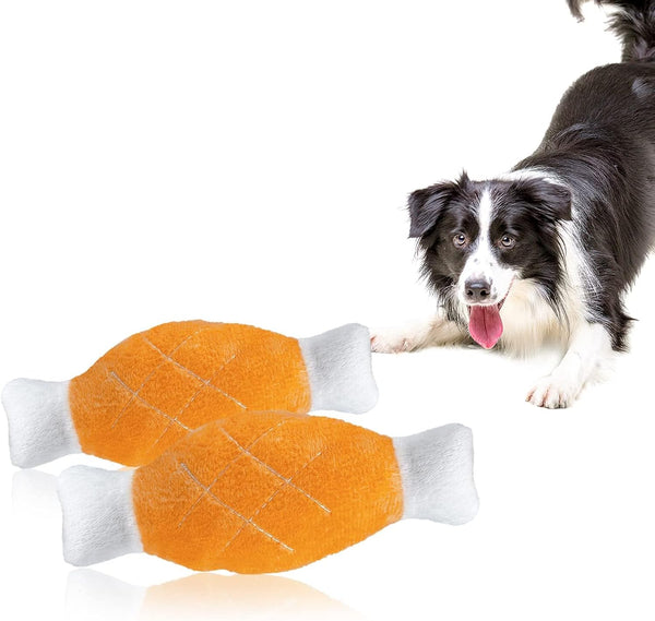 Andiker 2pcs Dog Squeaky Toy, Funny Plush Chicken Legs Bone Toy for Small Medium Large Dogs and Cats