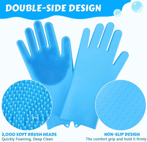 Pecute Pet Grooming Gloves Large, Heat Resistant Cat Bathing Gloves with High-Density Teeth for Washing and Massaging