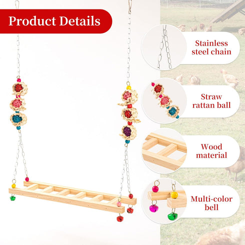 14PCS Chicken Toys for Coop Accessories, Swing Bridge Ladder Mirror Xylophone Toys with Bells Hanging String Vegetable