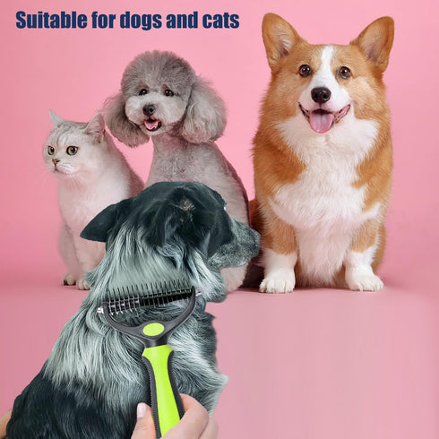 Dematting and Deshedding Brush for Dogs and Cats, Double Sided Pet Grooming Tool, Hair Shedding Comb (Green)