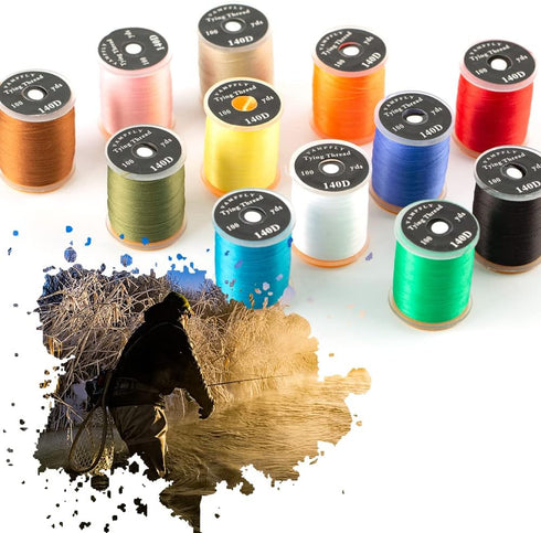 HERCULES 140D Fly Tying Thread - 12 Colors Non Waxed Fly Tying Materials Kits for Dry Wet Flies