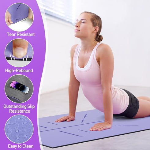 Yoga Mat 8mm Thick - Non-Slip Workout Mat 72"x 26"x 0.24" with Alignment Mark for Yoga, Pilates & Floor Workouts