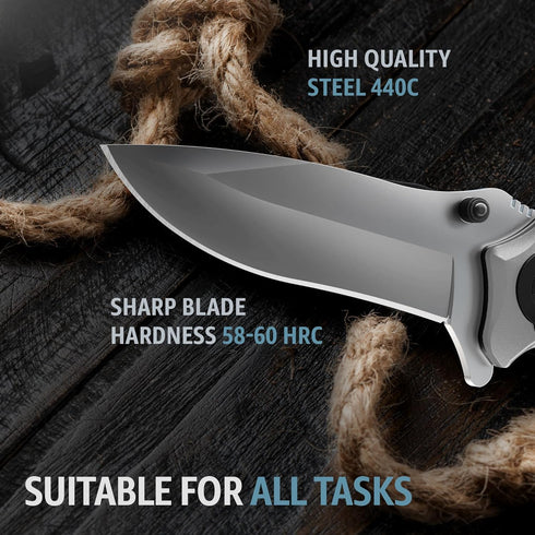 Tactical Pocket Knife for Men, Folding Knife with Glass Breaker and Pocket Clip, Cool Military Camping Gift 6495