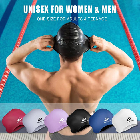 Women's Swim Cap for Long Hair, High Elasticity Thick Silicone Bathing Caps with Ear Plugs and Nose Clip