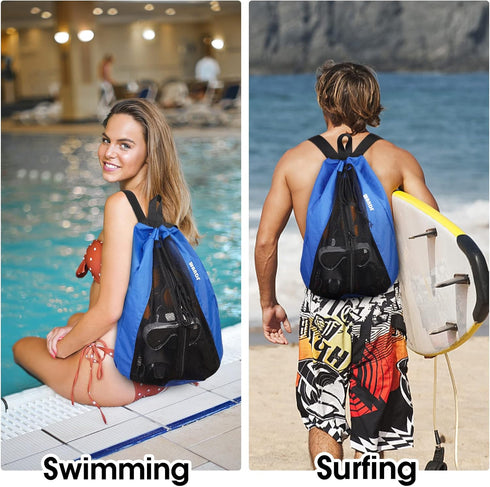 WANDF Mesh Drawstring Swim Bag, Backpack for Swimming, Gym, and Workout Gear