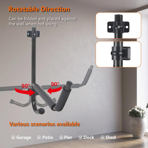 Pack Kayak Storage 15” Folding Rack Max Load 100 LBS Swivel Hooks Wall Mount for Indoor Outdoor