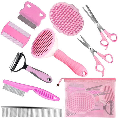 Dog Grooming Brush Shedding Kit - 9PCS Complete Grooming Solution for All Breeds, Promotes Healthy Skin and Coat