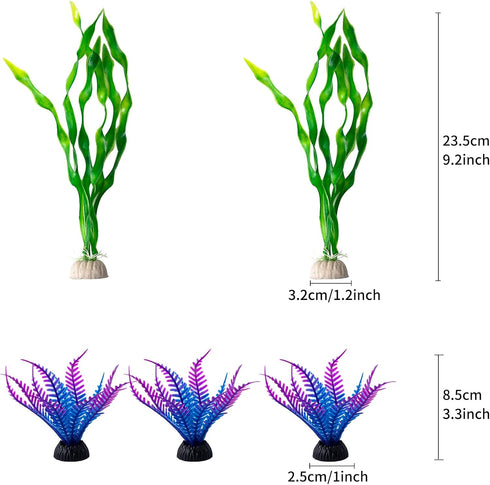 25 Pack Artificial Aquarium Plants, Small Size 4 Inch Fish Tank Decorations, Plastic Blue